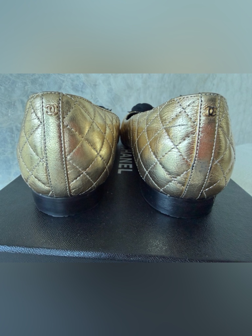 Chanel Gold Metallic Floral Ballet low heels  Flats shoes Size 39,5 - Picture 12 of 16
